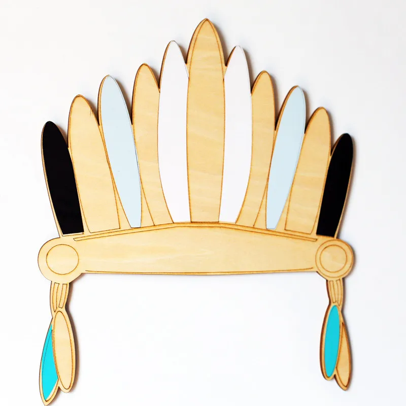 1Pcs Crown Ins 1 шт. скандинавские деревянные индийские перья Корона и 1 пара деревянная ресница детская комната настенные украшения Рождественские фотографии реквизит подарки - Цвет: 1Pcs Crown