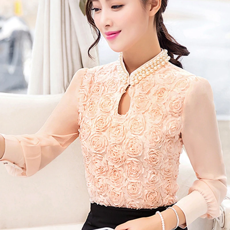 Новинка 2018 г. Осенняя Корейская Для женщин модная кружевная блузка s элегантный