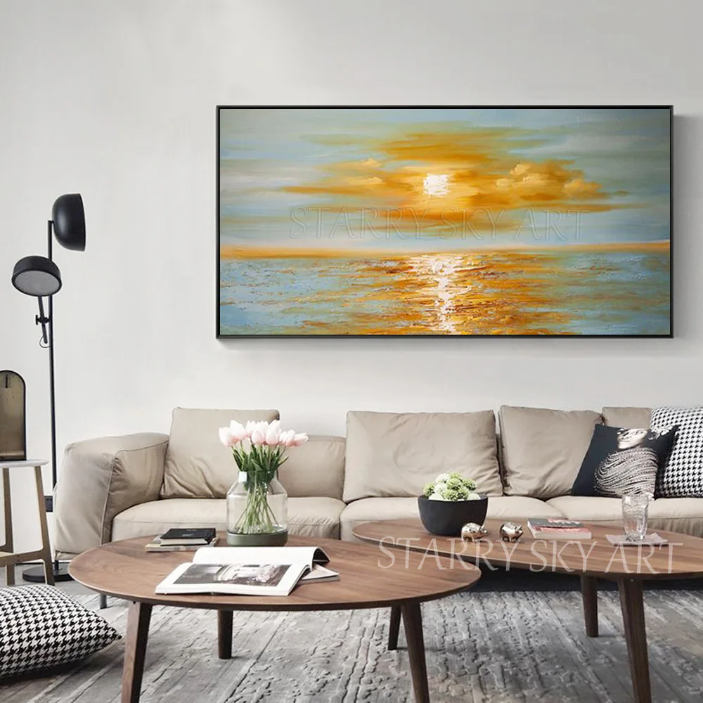 Специальные Wall Art Европейский стиль ретро-цветы и птицы закат живопись маслом на холсте абстрактный пейзаж «Восход» и фоны для фотографирования морские волны картина маслом