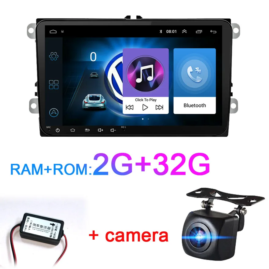 " Android 8,1 автомобильный радиоприемник gps навигатор для Volkswagen Skoda Octavia golf 5 6 touran passat B6 polo tiguan yeti rapid multimedia - Цвет: 2G RAM add camera