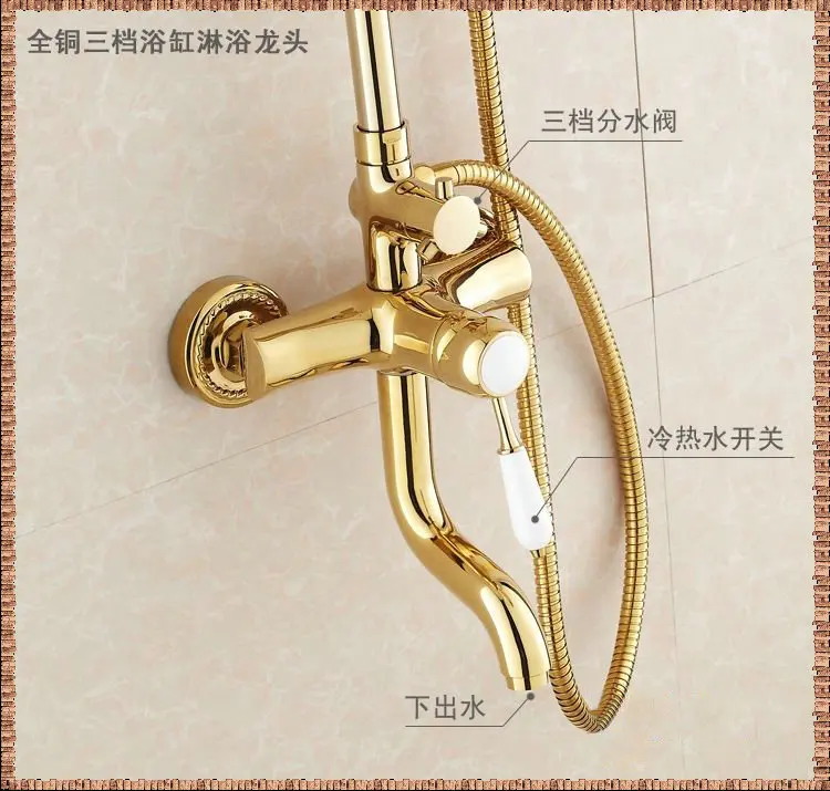 Free Shipping Wholesale Promotion Luxury Wall Mounted Round Rain Shower Faucet Set Dual Ceramic Tub Mixer HJ-3007K-A bath | Обустройство