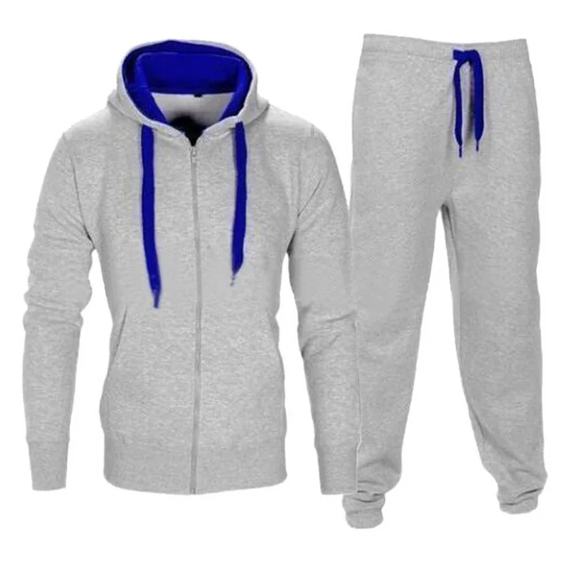 Light Gray Blue LAAMEI Мужской комплект, осень, спортивная одежда, модный мужской комплект, 2 шт., спортивный костюм, на молнии, с капюшоном, толстовка, куртка+ штаны, Moleton, мужской комплект - Цвет: Light Gray Blue