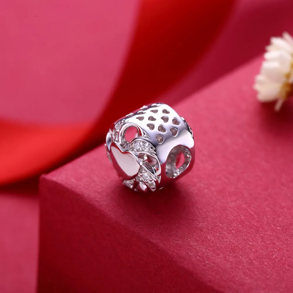 Видео! Шармы бусины из серебра 925 пробы с сердечками подходят для браслетов