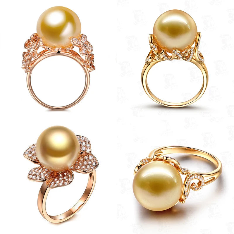 Женское кольцо с имитацией под жемчуг золотого светильник фианитом|Кольца для