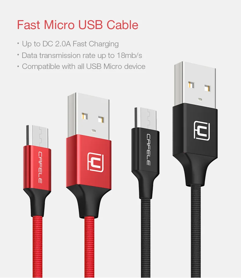 Cafele Micro USB кабель для зарядки мобильного телефона для samsung Xiaomi huawei кабель синхронизации данных Android Micro кабель 30 120 180 см