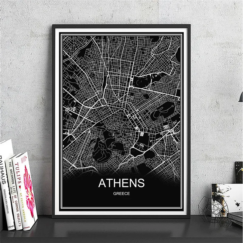 ATHENS Индивидуальные карты вашего города плакат абстрактный холст с покрытием бумага Живопись Художественная печать Картина гостиная кафе домашний декор - Цвет: ATHENS