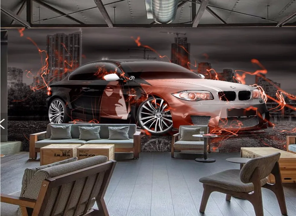 

Фотообои по индивидуальному заказу, 3D фотообои с изображением спортивного автомобиля, нетканые 3D-обои для гостиной, спальни, бара, роспись