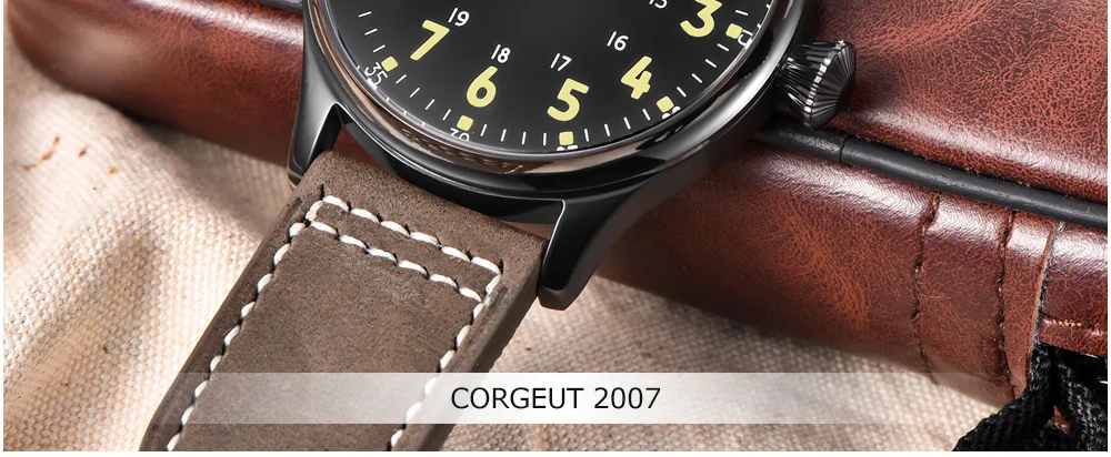 Corgeut модные кожаные Топ светящиеся механические часы с ручным заводом 17 Jewels ST3600 Чайка 6497 спортивные наручные мужские часы