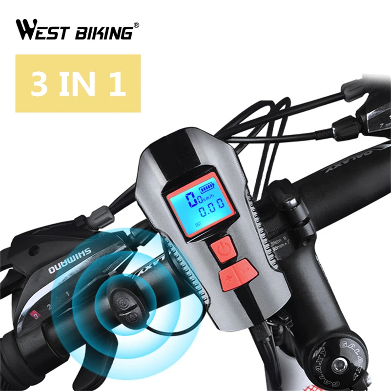 WEST BIKING передняя фара для велосипеда светильник велосипеда вспышка светильник руль фонарь Рог Скорость метр ЖК-дисплей Экран зарядка через usb Велоспорт головной светильник
