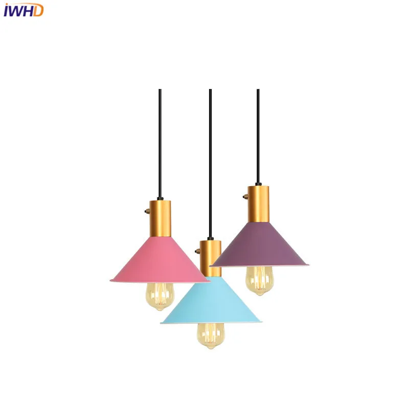 Цветные подвесные светодиодные светильники IWHD в стиле лофт винтажный потолочный
