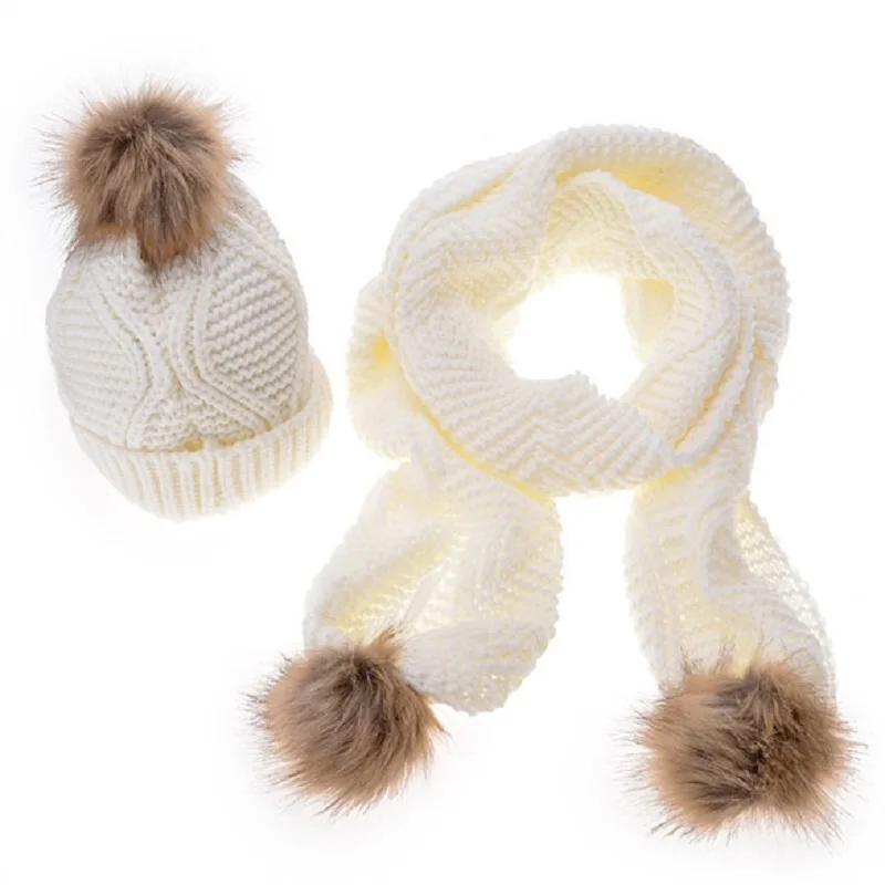  fashion women knitted hat muffler set winter warm jacquard weave curling scarf birthday gift female accessories |