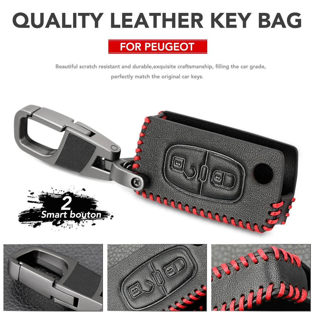 Genuine Leather Car Key Case Covers Keychain For Peugeot 107 207 307 308 407 607 206 208 301 406 408 508 2008 3008 4008 | Автомобили и