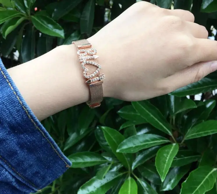 ARMNVNV Rhinestones Arrow Heart Number Eight Keepering DIY Personalized Stainless Steel Mesh Slide Charms Keeper Bracelet | Украшения и