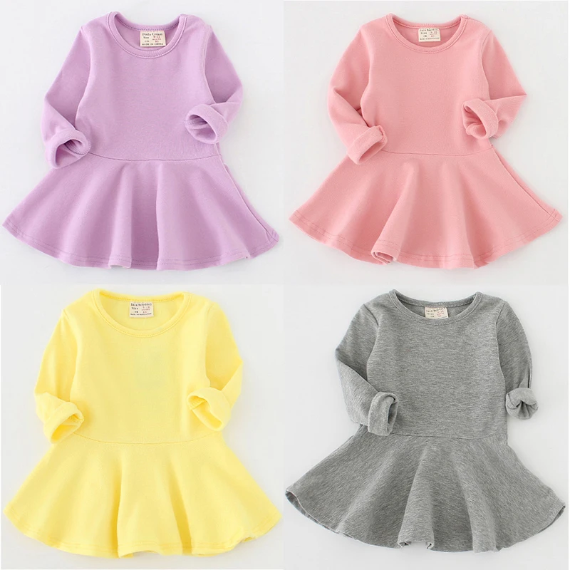 Oklady 2019 Spring Autumn New Girls Dress Cotton Leaves Long Sleeve Bottom Solid Cindy Color | Детская одежда и обувь