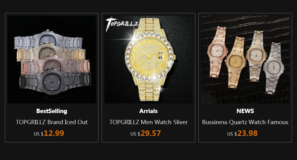 TOPGRILLZ ICED OUT Часы Кварцевые Золотые хип-хоп наручные часы