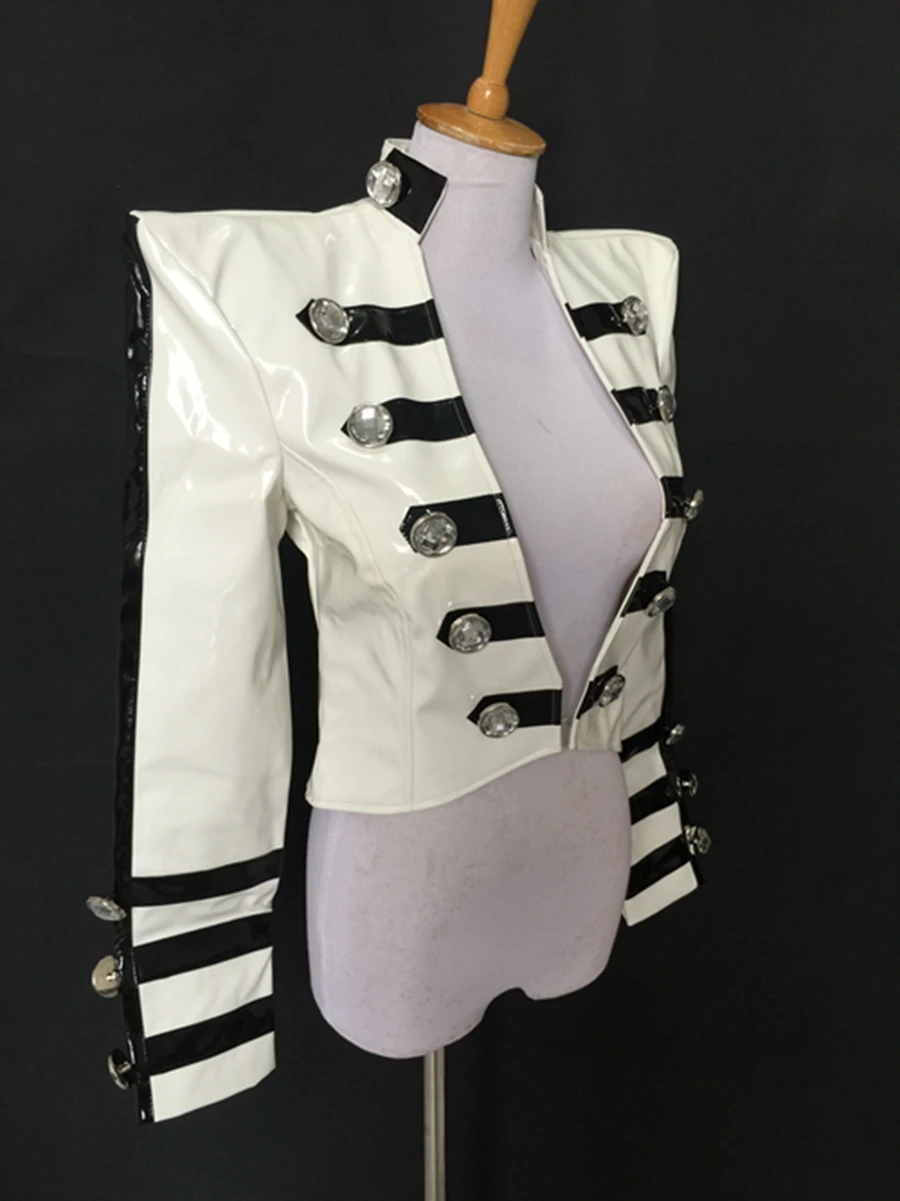 Женская кожаная короткая куртка приталенная верхняя одежда сценические костюмы