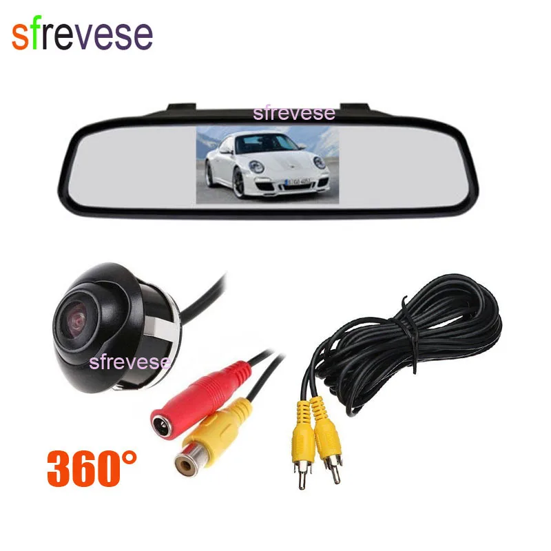 

4.3" LCD Mirror Monitor Car Rear View Kit + Mini Night Vision Reversing Parking Backup Camera 360 Degree Rotate Waterproof