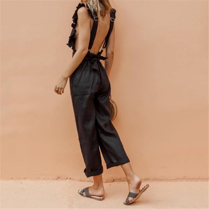 Женский Повседневный комбинезон без рукавов квадратный Детский с воротничком и