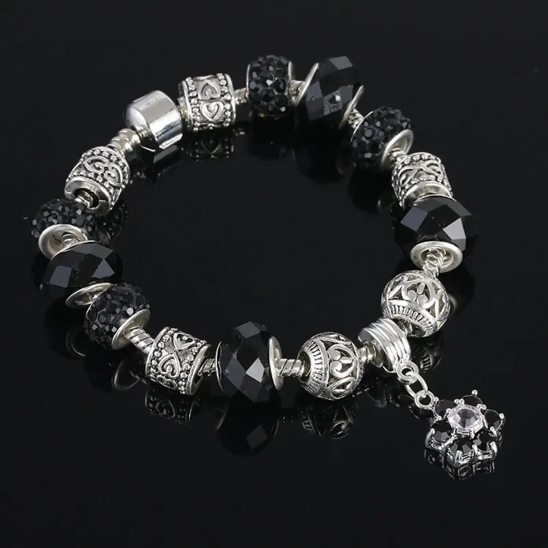 Браслет с подвеской в виде цветка и кристаллического шара|charm bracelet|silver plated charm