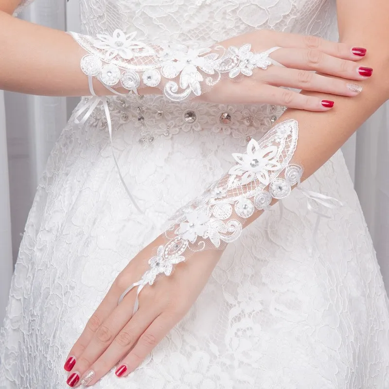 Fingerless Bride Wedding Gloves With Rhinestone Lace Women Opera Length Fashion Accessories | Свадьбы и торжества
