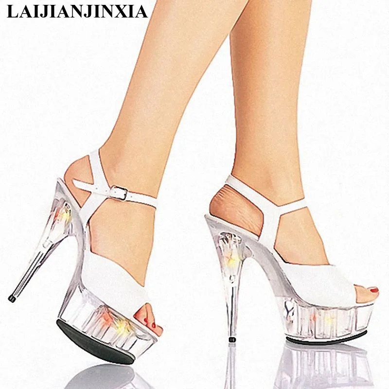 

LAIJIANJINXIA Summer new nightclub sandals, sexy appeal 15 CM super high heels Advertising fish mouth high-heeled shoes