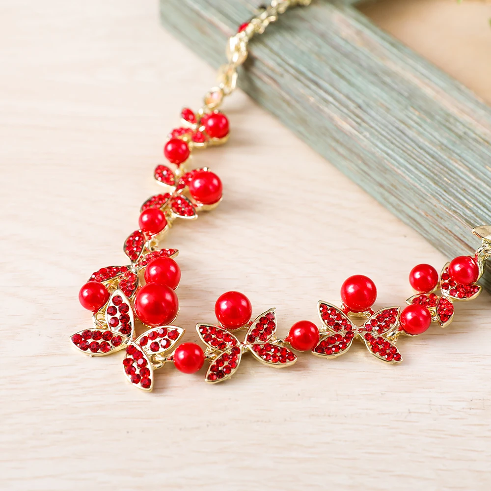 Новый красный цветок из горного хрусталя Корона Тиара завод дизайн ожерелье