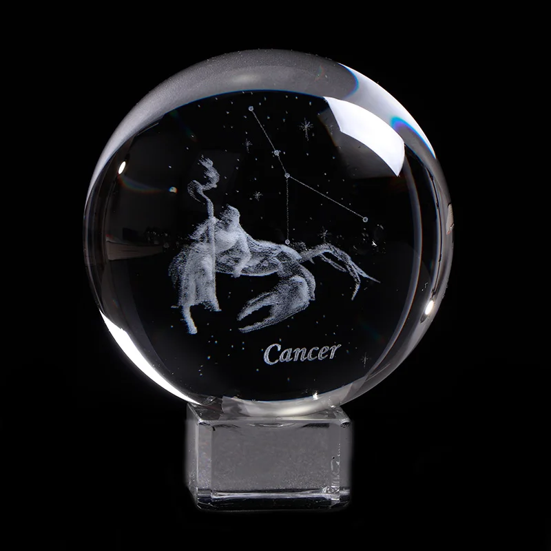 ball with crystal ba Миниатюрные раковые шары зодиака K9 искусственный кристалл 3D лазерная гравировка Созвездие Глобус домашняя декоративная Сфера - Цвет: ball with crystal ba