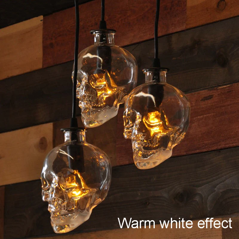 

Wholesale club hanging pendant lamps vintage Skull head glass bar pendant light for decoration edison pendant lights E14 bulb