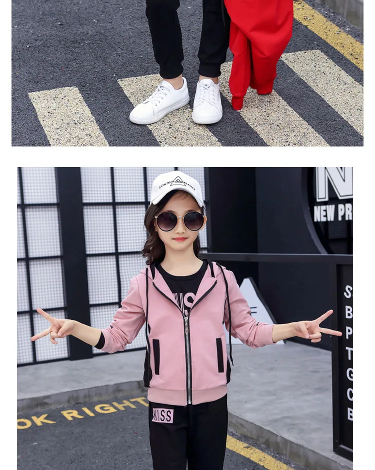 Sport Girls Clothing Sets For Fall Children Clothing Suits Girls Coat+Tops+Pants 3Pcs Fashion Clothes Set