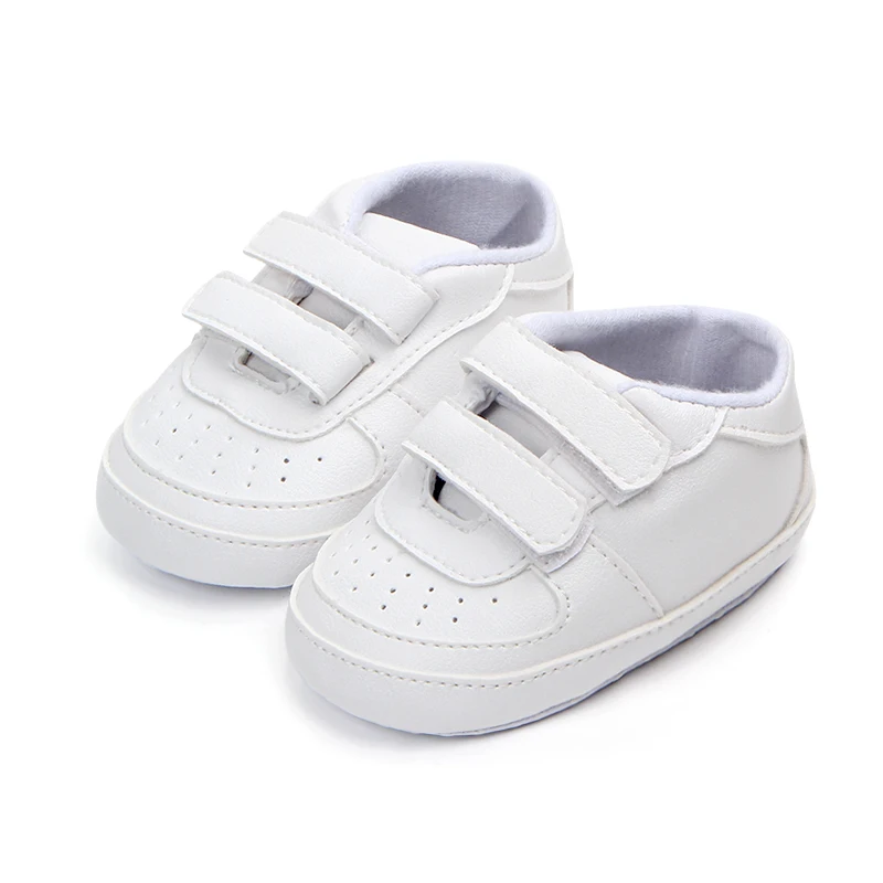 

Baby Shoes Boy White Velcro Toddler Shoes Pure Color Soft PU Double Strip Velcro Soft Sole Non-Slip Breathable Baby Boy Shoes