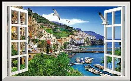 3D обои на заказ Фото Обои фреска 3 d окно Пейзаж морской мост ТВ установка