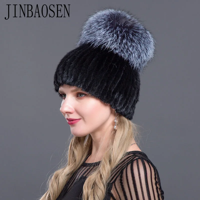 JINBAOSEN русская Лыжная шапка из меха норки комбинированная с модной меховой