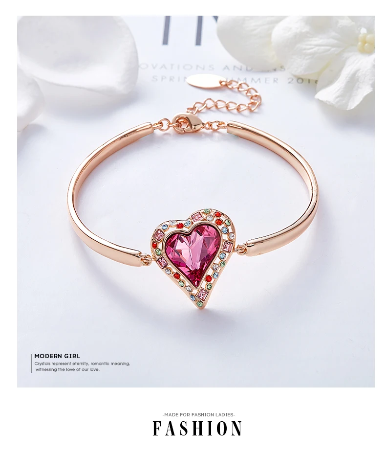 CDE женский золотой браслет украшенный кристаллами от Swarovski Сердце радуги регулируемые браслеты розовое золото ювелирный подарок