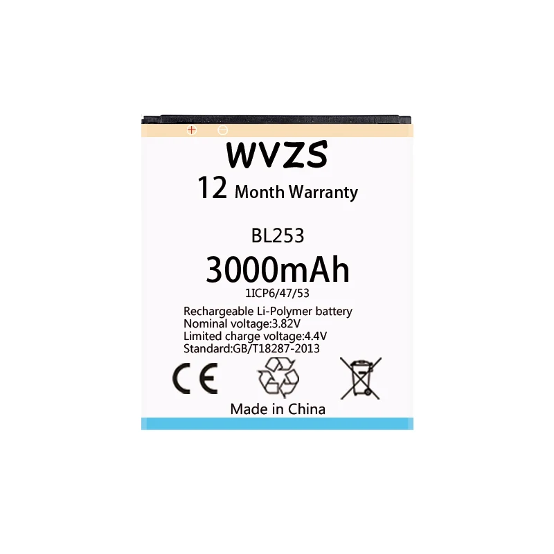 Wvzs 3000 мАч li Poplymer аккумулятор BL253 для lenovo A1000 A2010 A2860 A2580 A3800D A3600D Сменные
