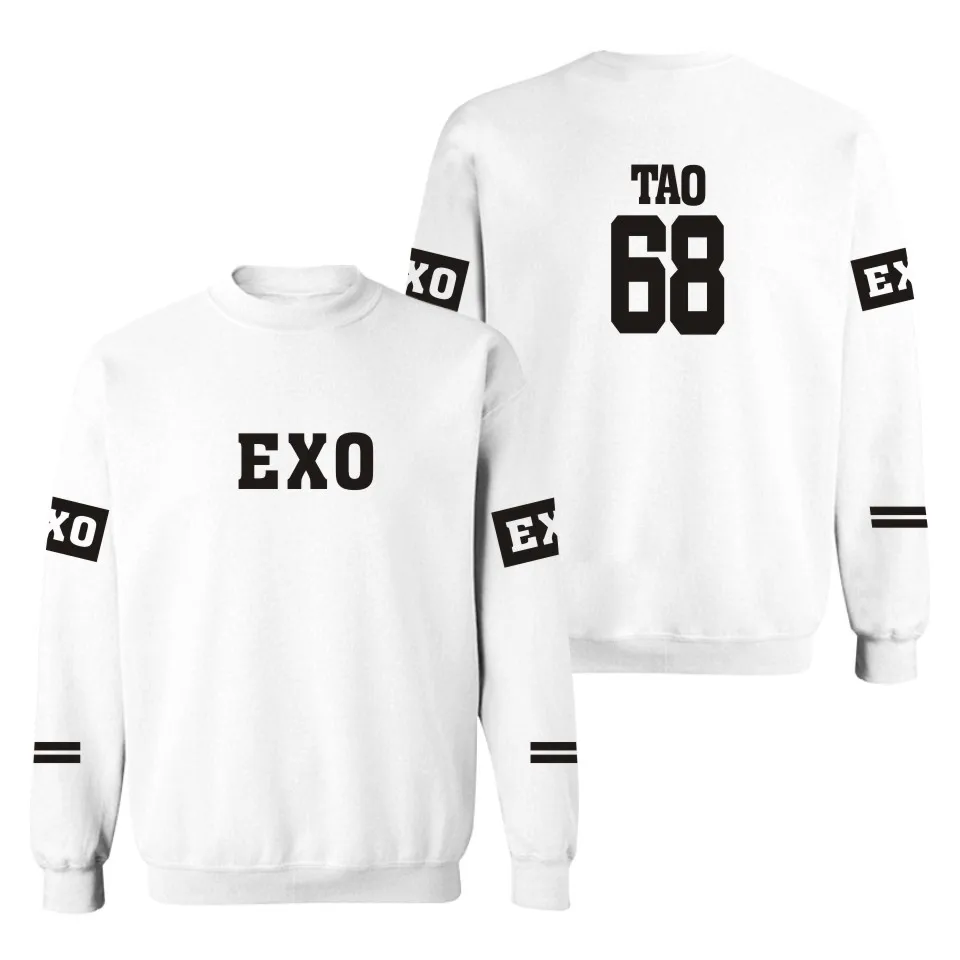Новинка, женская кофта с капюшоном Толстовка Suho Sehun Luhan, черная Осенняя Женская Толстовка без шапочки в Корейском стиле - Цвет: White