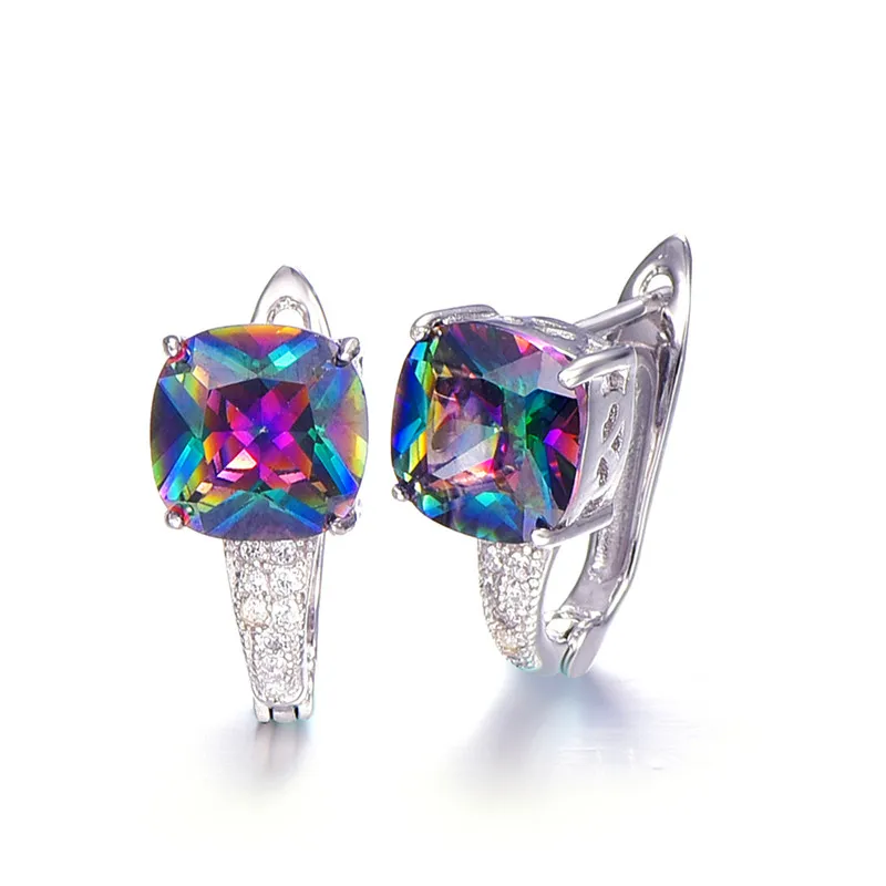 BONLAVI квадратный натуральный Мистик 6.8ct Радуга Топаз камни пирсинг ухо манжеты 925 пробы серебряный бренд вечерние свадебные ювелирные изделия