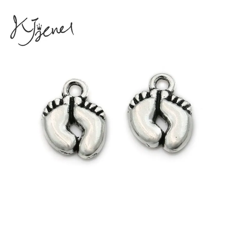 KJjewel антикварные посеребренные Детские шармы в форме следа ноги кулон подходит