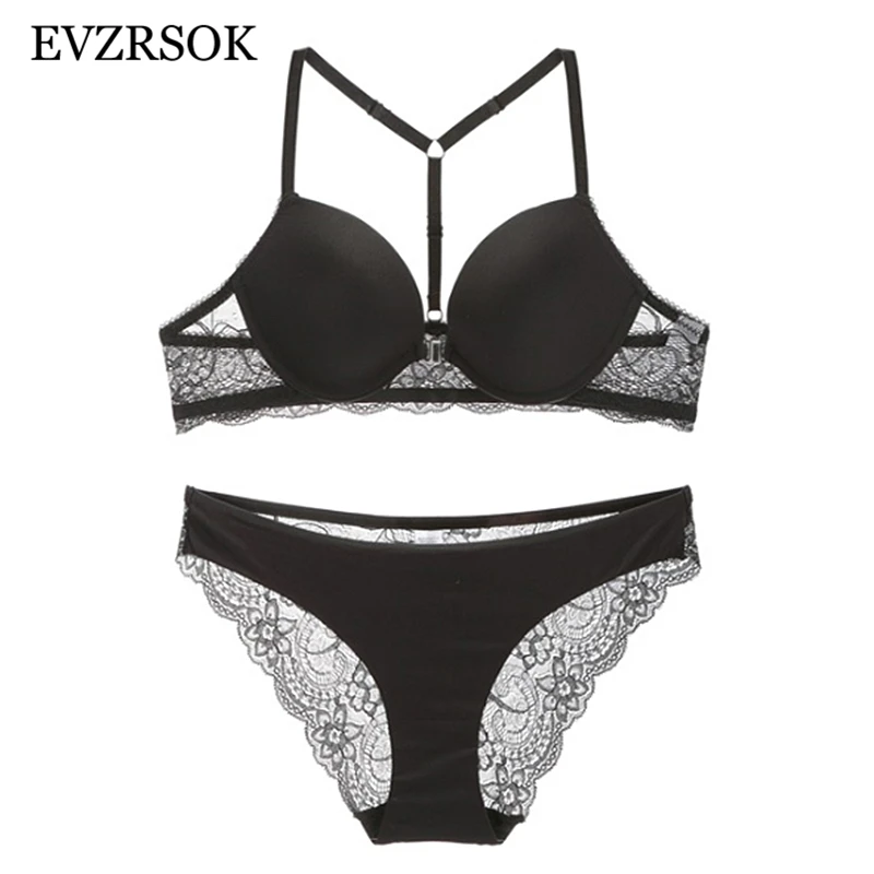 Women Black Lace Bra Panties Set Push Up Brassiere 3/4 Cup Thick Cotton Underwear Front Closure Bras Sexy Lingerie Blue | Женская одежда