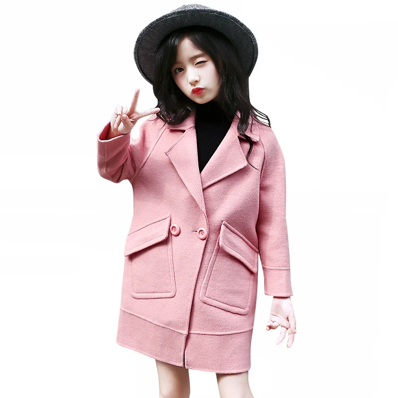 

201 Fashion Girls Autumn Coat Korean Style Trench for Girls Wool&Blends Coats Children Warm Jacket Girls Clothing Kids Clothes