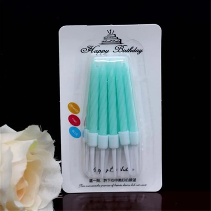 sky blue 10 шт./упак. Нитки Цвет на день рождения Свечи с подставкой торт свечи событие вечерние поставки Свадебная вечеринка украшения - Цвет: sky blue