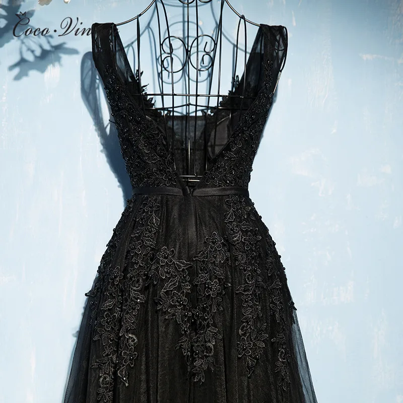 Женское вечернее платье с кружевом черное длинное аппликацией E0027|lace evening dresses|robe