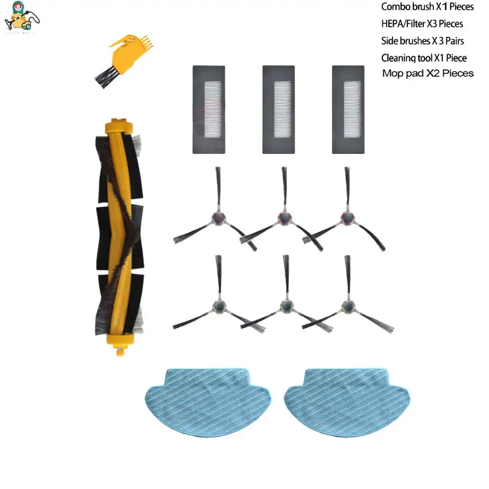ECO-DE55-COM-12PK Мульти-комплект запасных частей швабры колодки боковая щетка HEPA фильтр основные Щетки Для ECOVACS DEEBOT DE55 DE53 пылесос - Цвет: ECO-DE55-COM-12PK