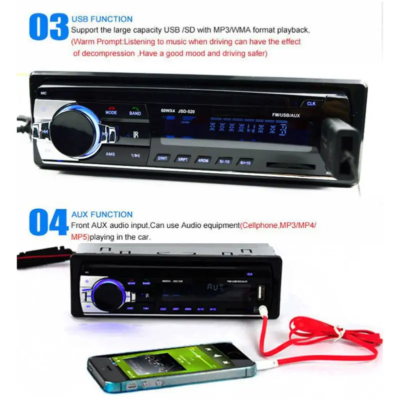 Bluetooth стерео аудио в-тире FM MP3 радио плеер с AUX-IN SD USB DC 12V MP3WMA автомобиль радио плеер