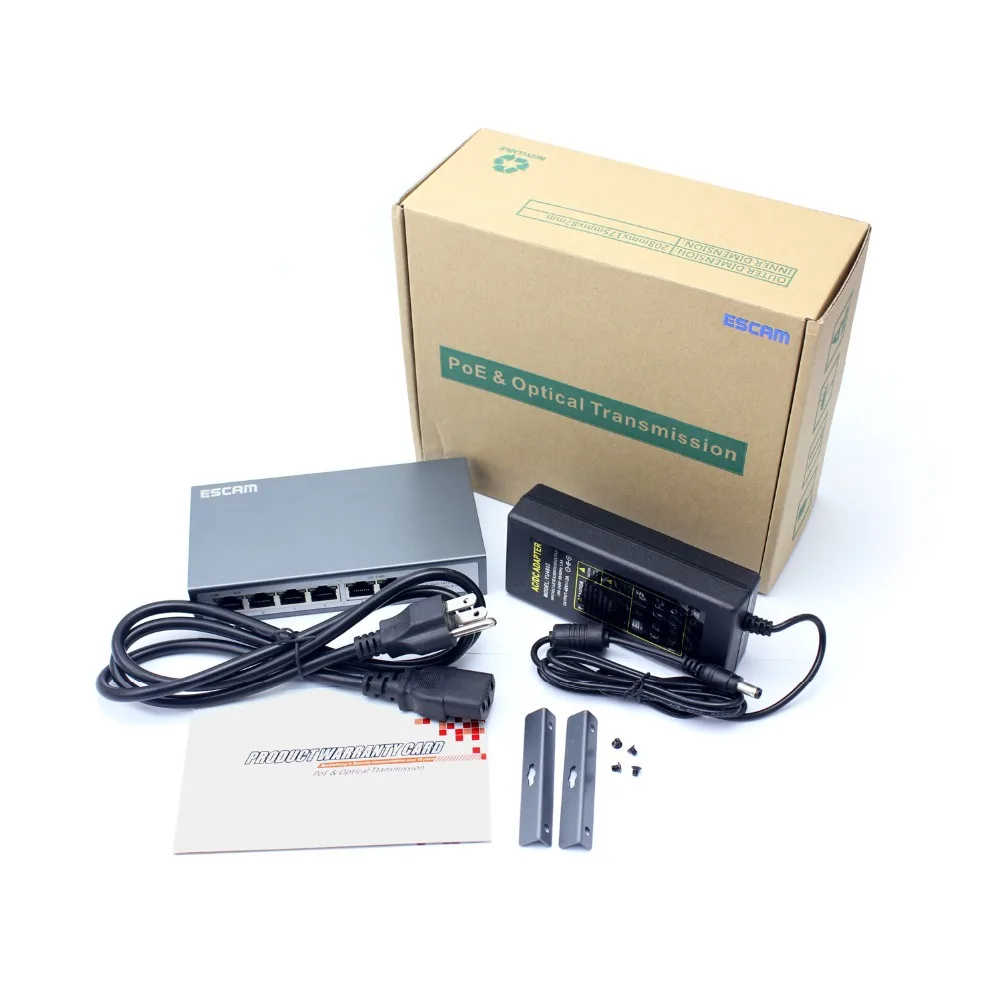 ESCAM 4CH POE коммутатор 10/100 м 150 расстояние 85 Вт DC и 2 порта Lan для сетевой IP камеры