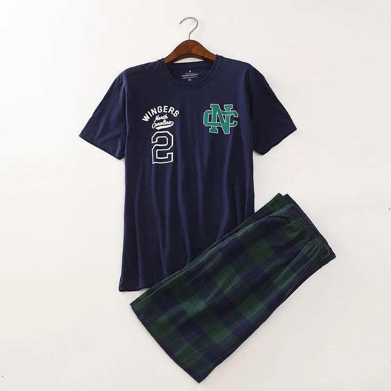 Простые мужские пижамы 100% хлопок осенние брюки с коротким рукавом Пижамный