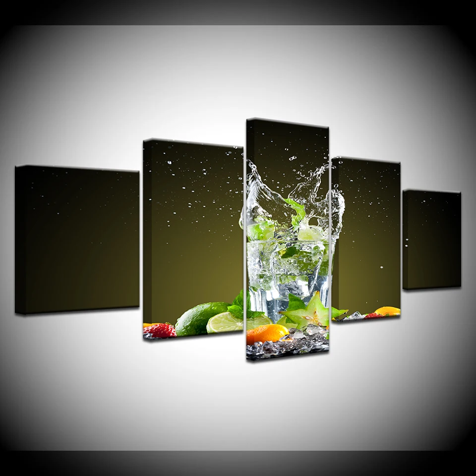 

The green lemon in glass 5 piece Wallpapers modern Modular Poster art Canvas painting for Living Room Home Decor