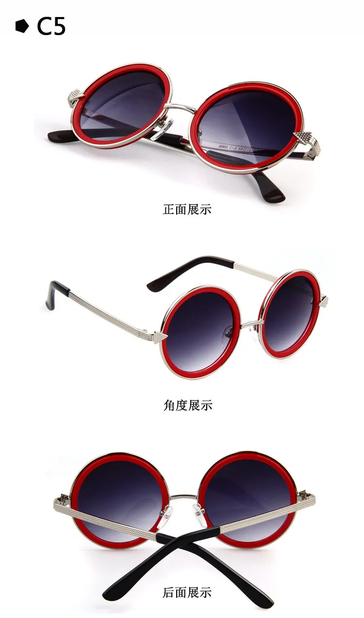 Для женщин ретро Sunglassess Брендовая дизайнерская обувь круглая рамка солнцезащитные очки Винтаж черный очки Мода UV400 очки