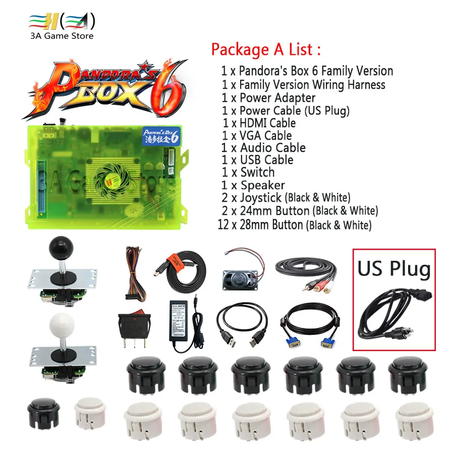 A set - US plug Pandora Box 6 1300 в 1 семейная версия контрольные принадлежности diy аркадный джойстик кнопки HDMI VGA USB Комплект Динамиков Аркады 2 плеера - Цвет: A set - US plug
