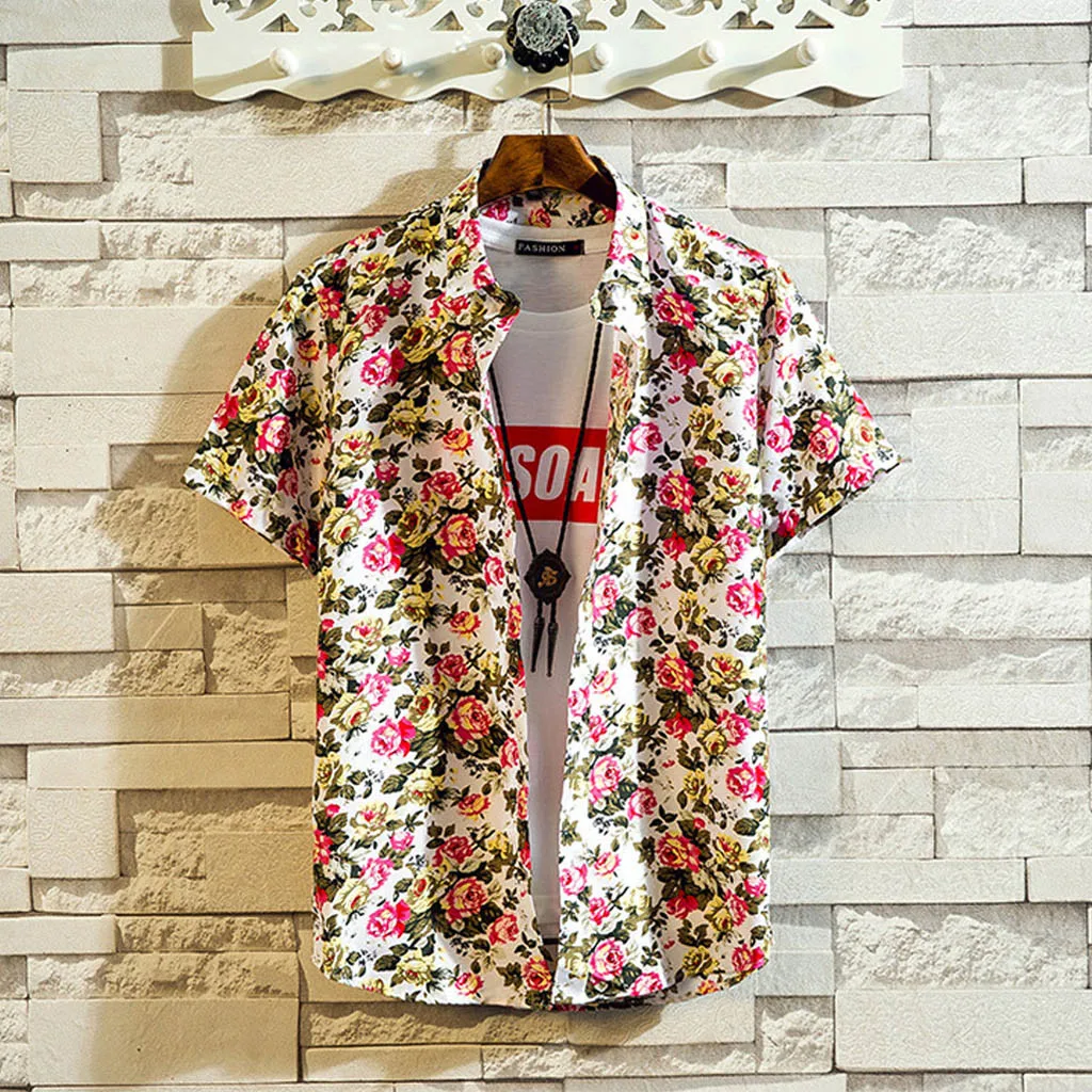 Гавайские пляжные топы для отдыха мужские рубашки повседневные свободные с