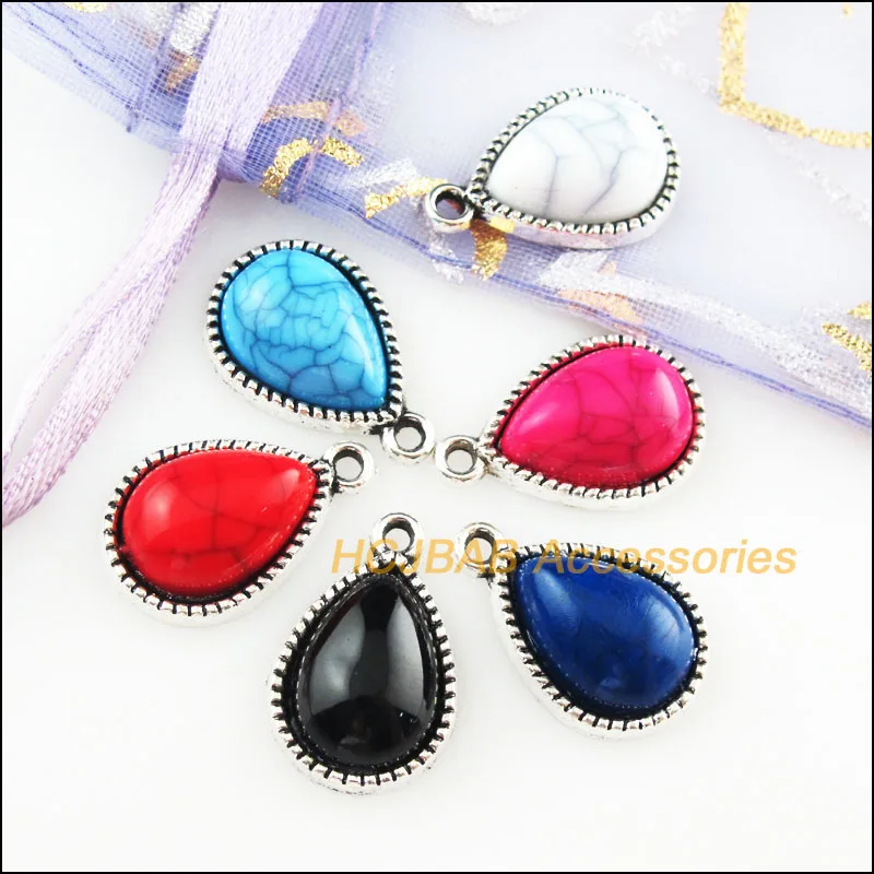 18 шт Тибетский серебристый цвет слеза смешанные каменный Шарм Подвеска